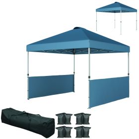 Outsunny 10' x 10' Pop Up Canopy Tent with 2 Half Sidewalls, UV50+ Instant Sun Shelter with Wheeled Carry Bag, Dark Blue
