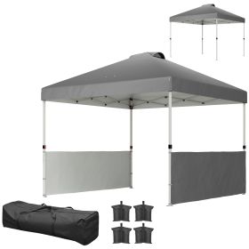Outsunny 10' x 10' Pop Up Canopy Tent with 2 Half Sidewalls, UV50+ Instant Sun Shelter with Wheeled Carry Bag, Dark Gray
